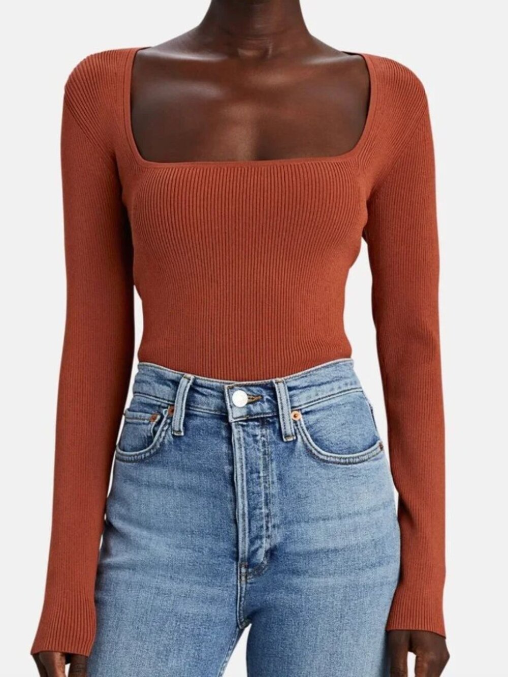 Intermix Kai Long Sleeve Rib Knit Top Size S